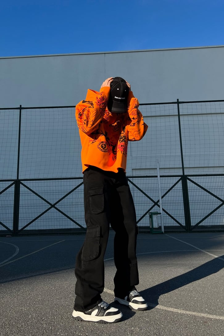 Cargo Pocket Siyah Baggy Jean