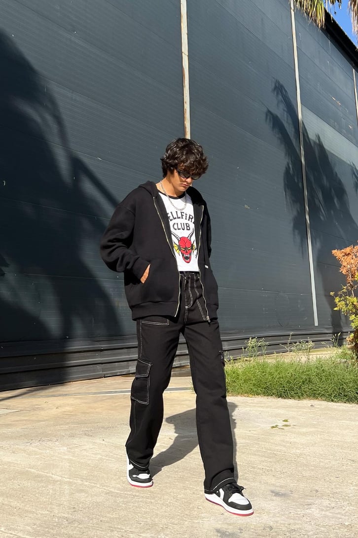 Cargo Pocket Siyah Baggy Jean