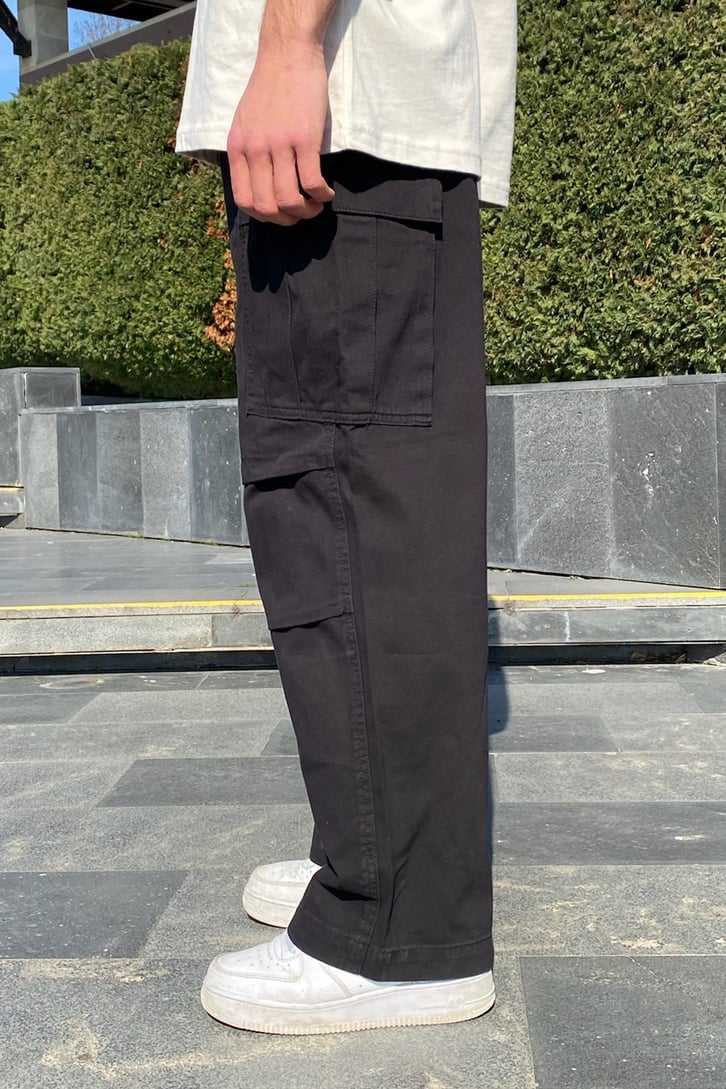 Cargo Pocket Siyah Baggy Pant