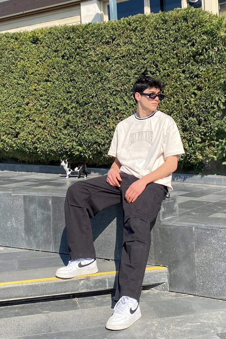 Cargo Pocket Siyah Baggy Pant