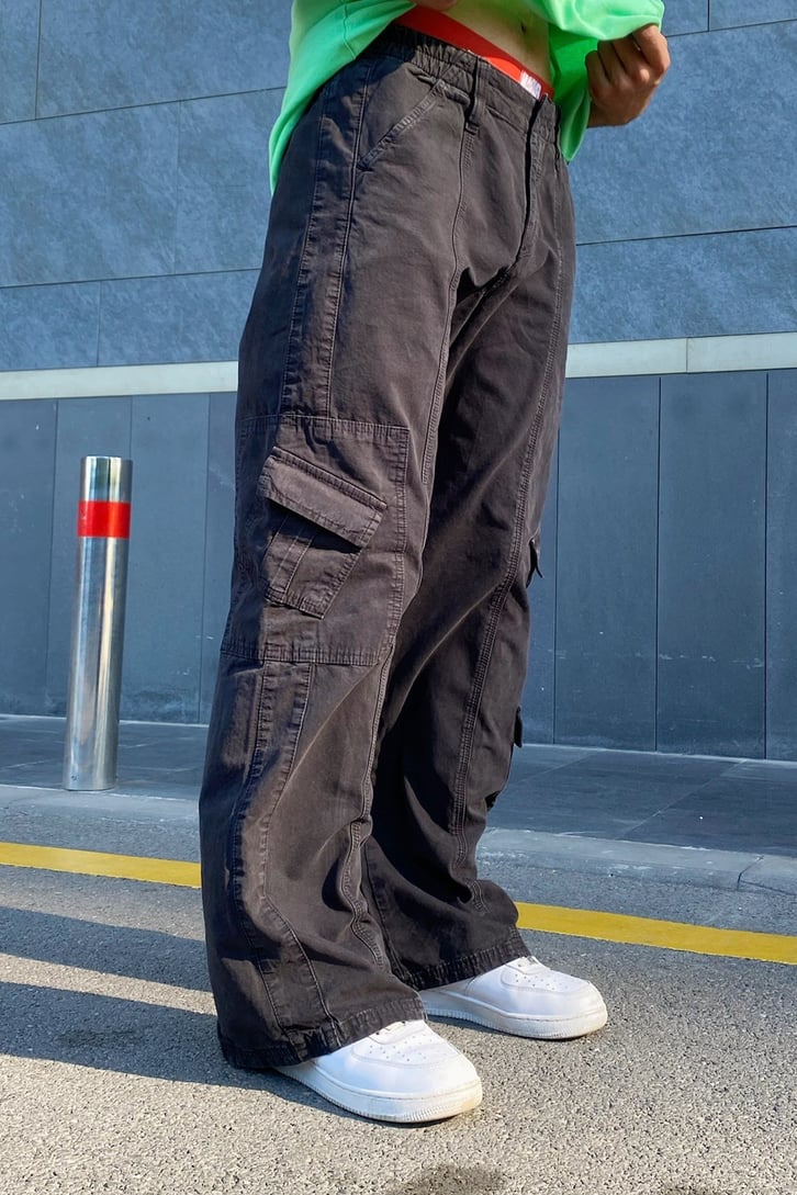 Cargo Pocket Siyah Baggy Pantolon