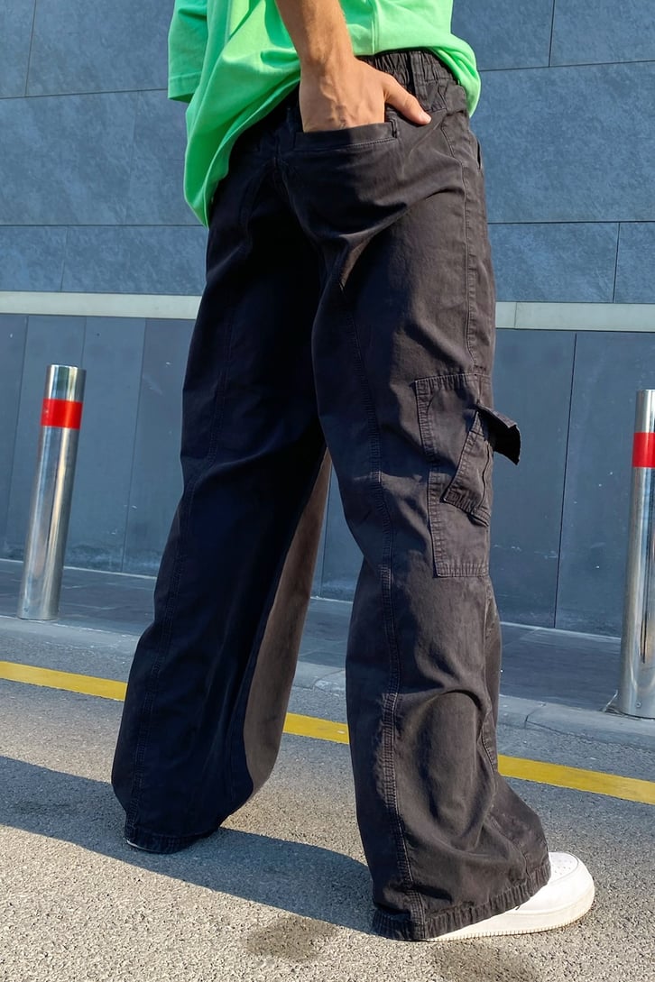 Cargo Pocket Siyah Baggy Pantolon
