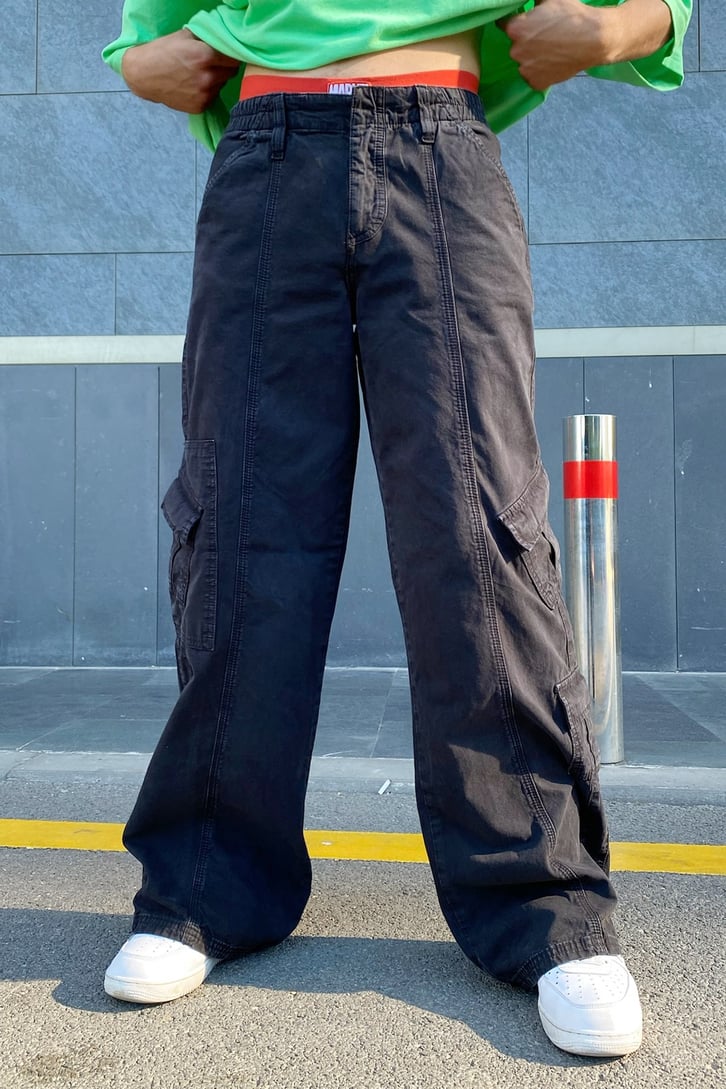 Cargo Pocket Siyah Baggy Pantolon