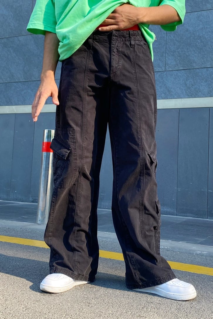 Cargo Pocket Siyah Baggy Pantolon