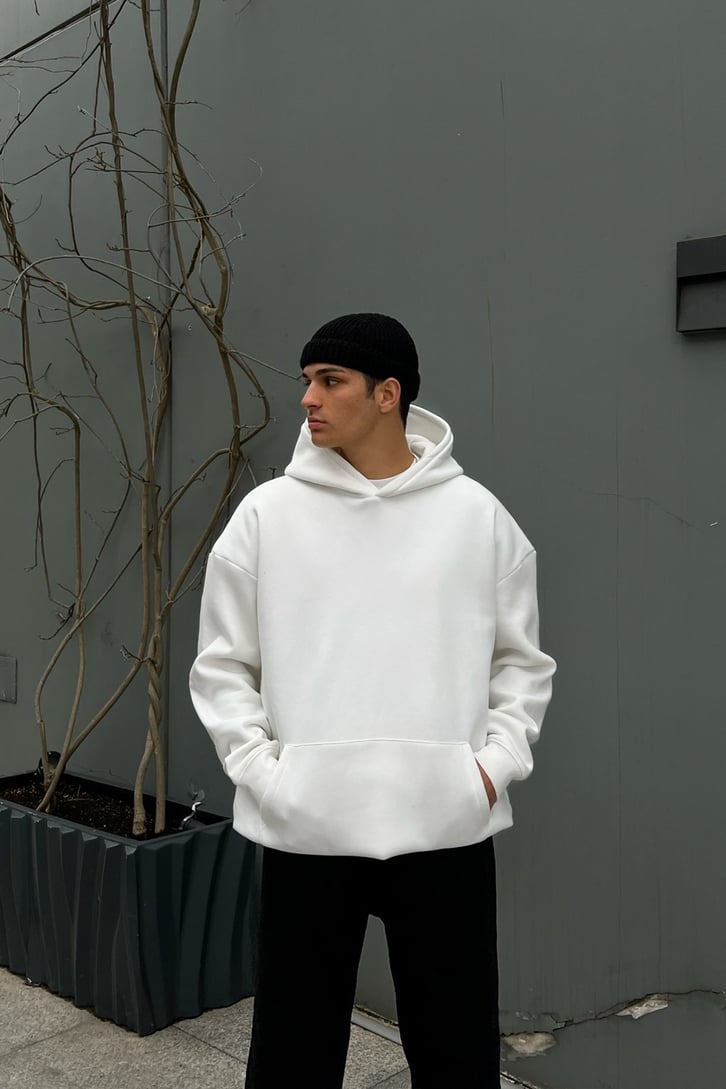 Carmelite Sırt Baskılı Beyaz Oversize Hoodie