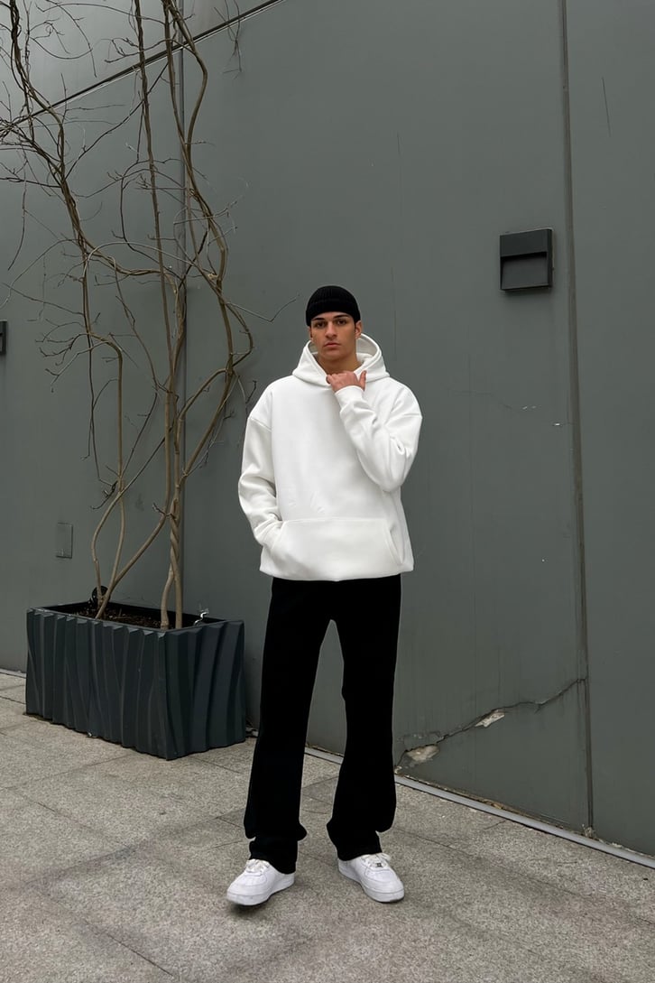Carmelite Sırt Baskılı Beyaz Oversize Hoodie