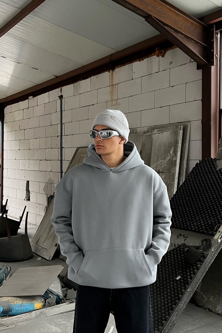 Carmelite Sırt Baskılı Koyu Gri Oversize Hoodie