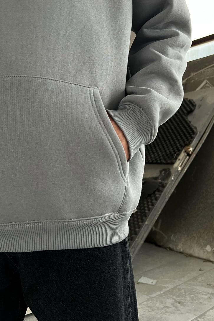 Carmelite Sırt Baskılı Koyu Gri Oversize Hoodie