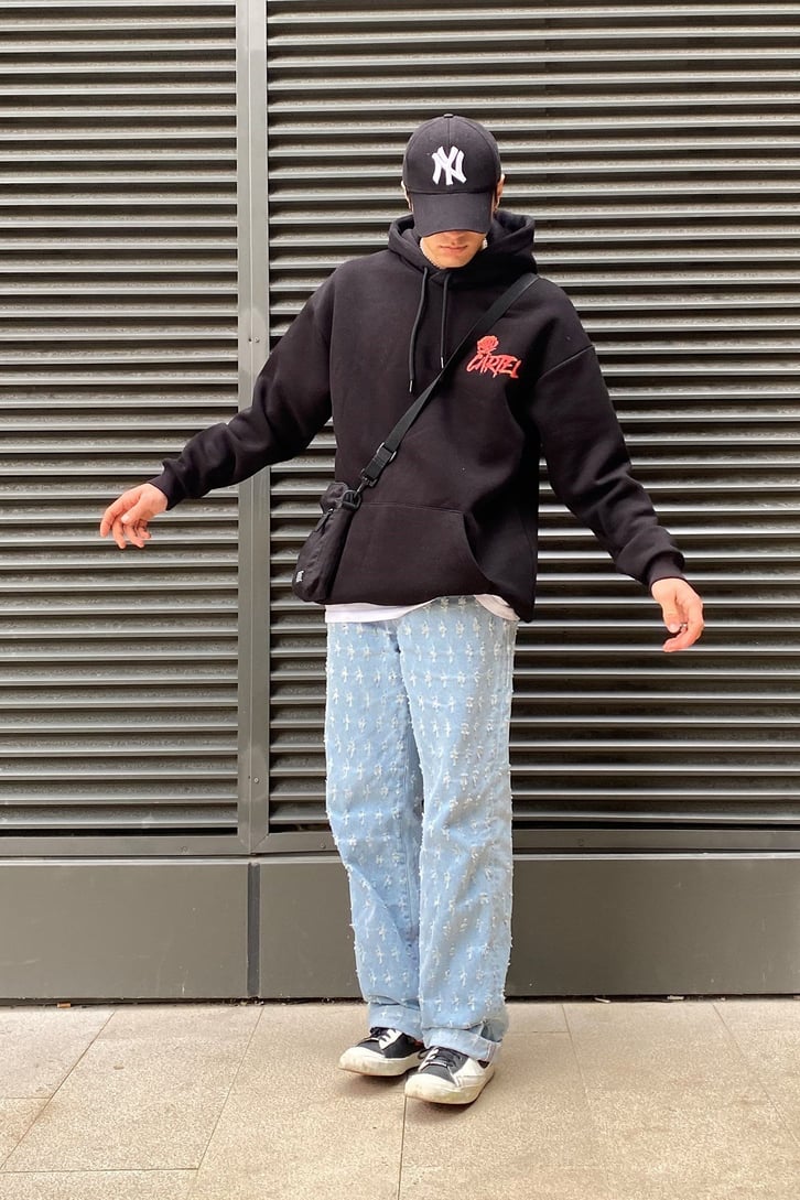 Cartel Overisze Printed Siyah Hoodie