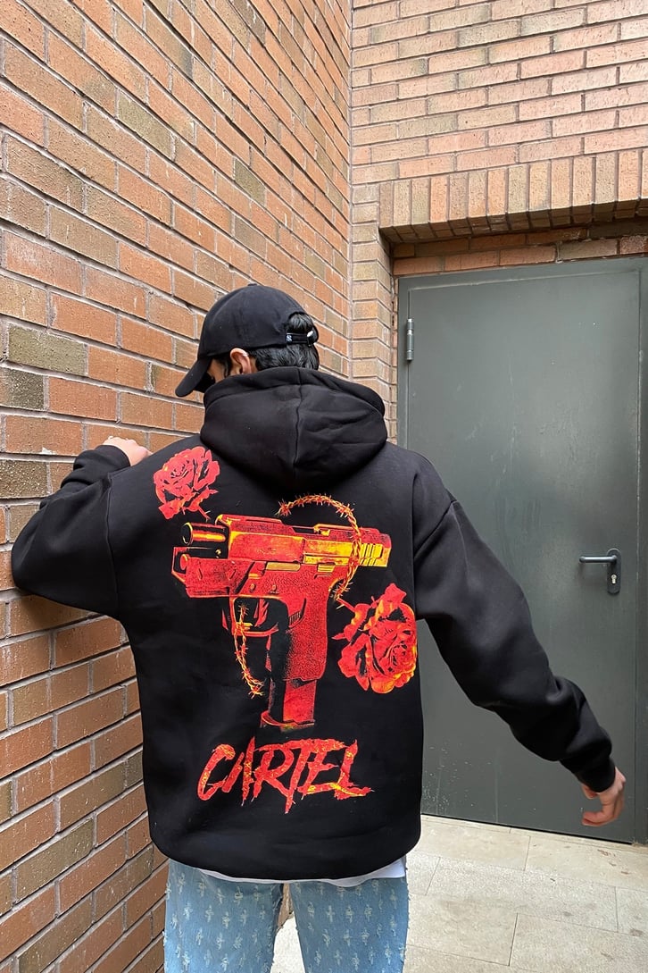 Cartel Overisze Printed Siyah Hoodie