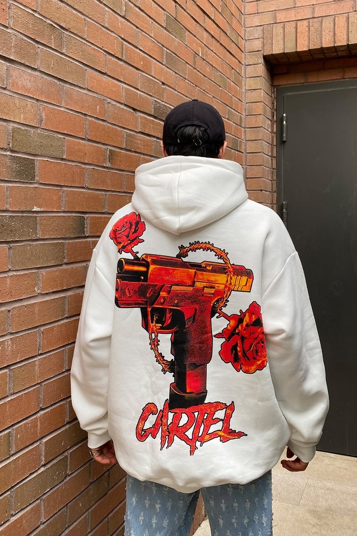Cartel Overisze Printed Siyah Hoodie