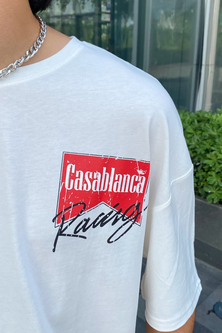 Casablanca Baskılı Beyaz Oversize Tshirt