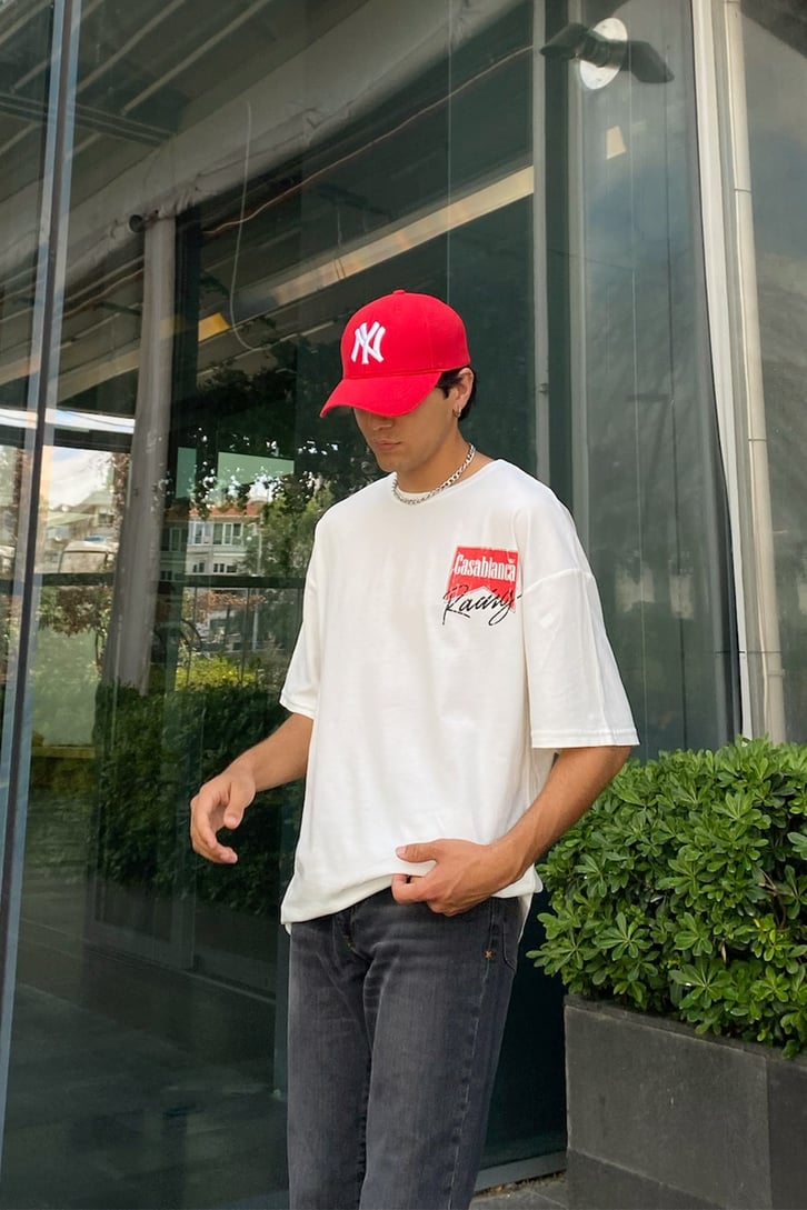 Casablanca Baskılı Beyaz Oversize Tshirt