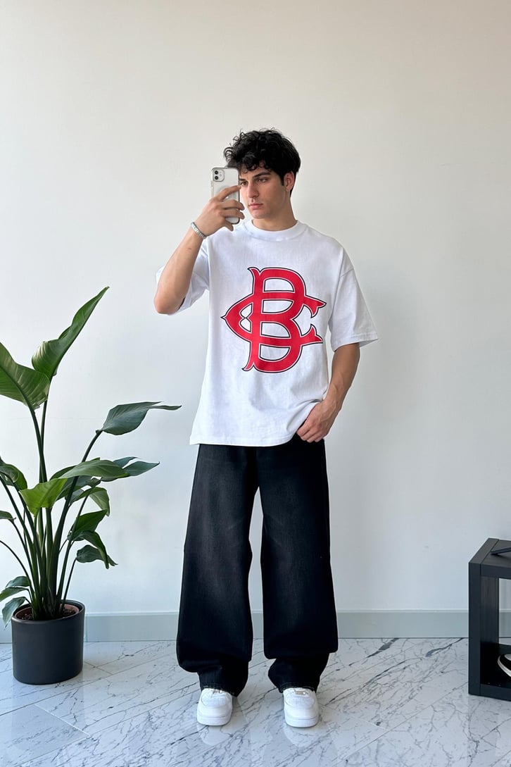 Cb Baskılı Beyaz Oversize Tişört