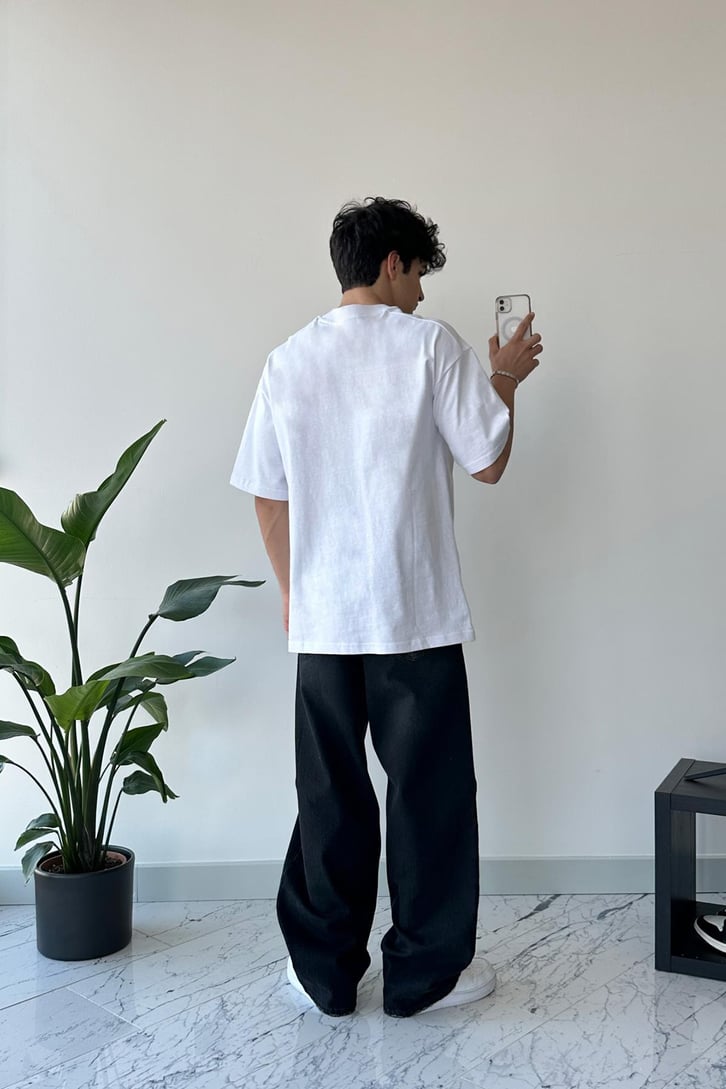 Cb Baskılı Beyaz Oversize Tişört