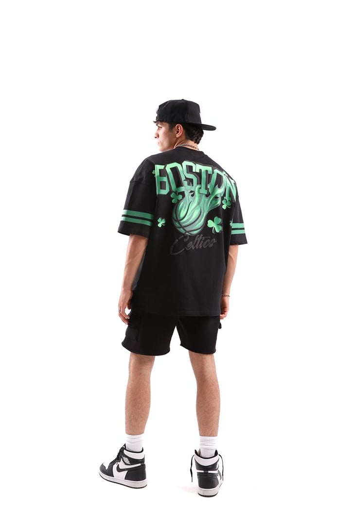 Celtıcs Baskılı Siyah Oversize Tshırt