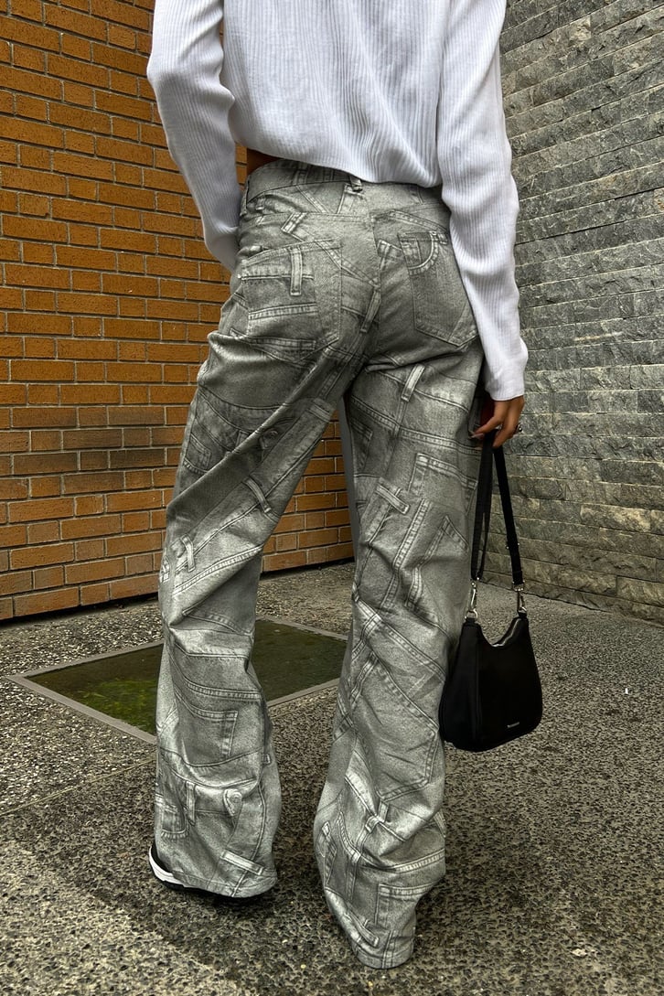 Cep Desenli Gri Baggy Jean