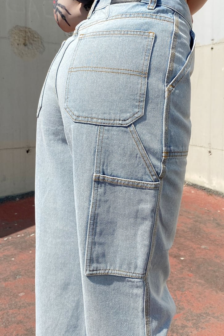 Cep Detay Açık Mavi Baggy Jean