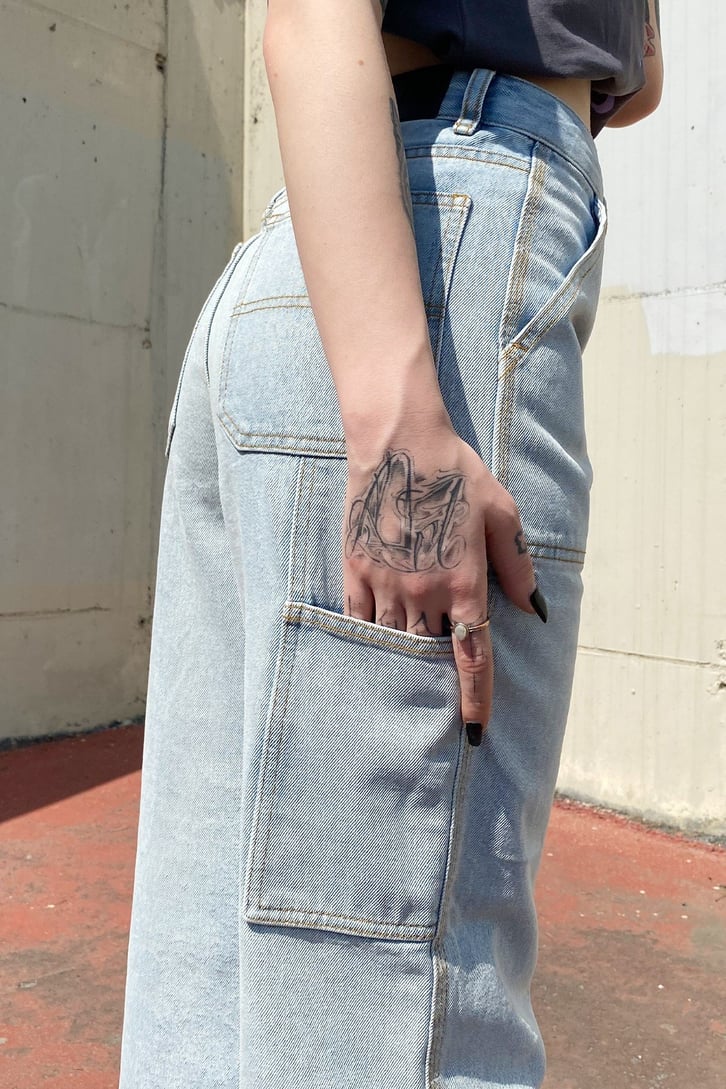 Cep Detay Açık Mavi Baggy Jean