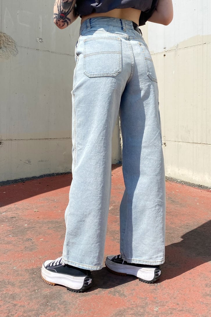 Cep Detay Açık Mavi Baggy Jean