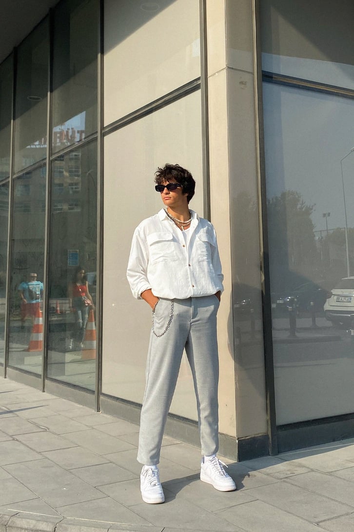 Cep Detay Basic Beyaz Uzun Kollu Gömlek