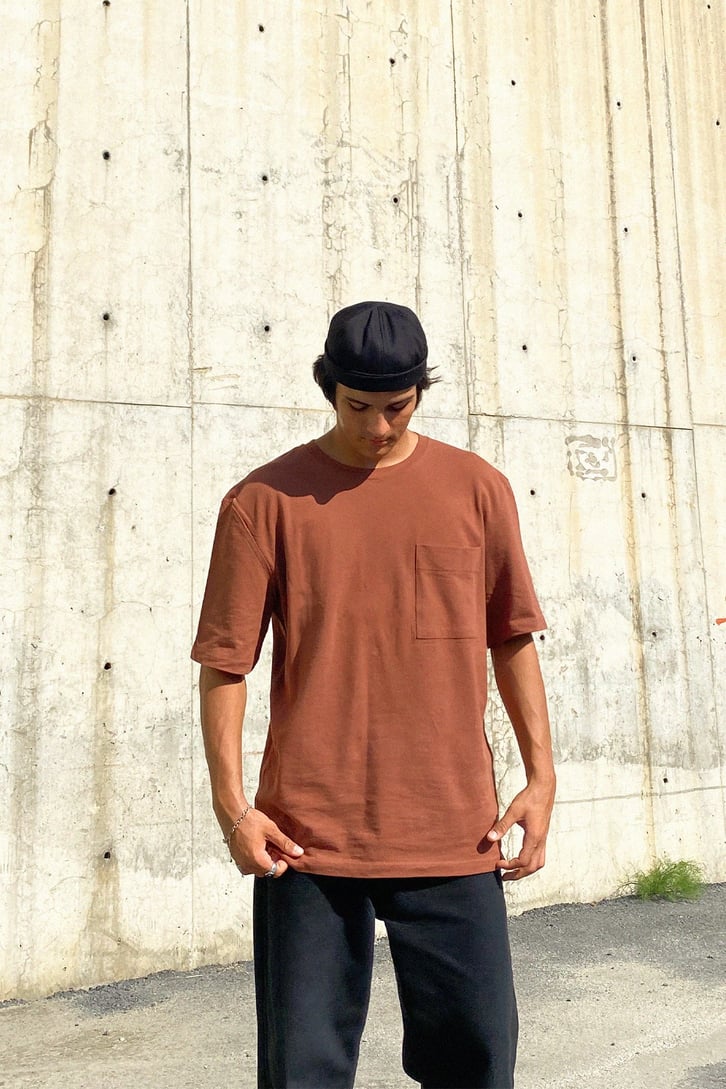Cep Detay Basic Kahverengi Oversize Tshirt