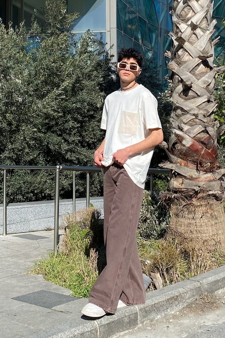Cep Detay Cream Oversize Tshirt
