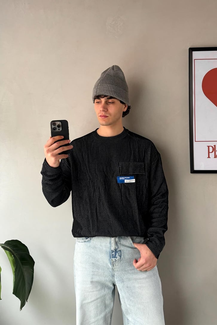 Cep Detay Fitilli Oversize Sweatshirt
