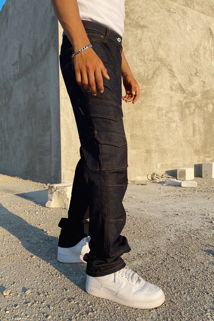 Cep Detay Koyu Mavi Baggy Jean