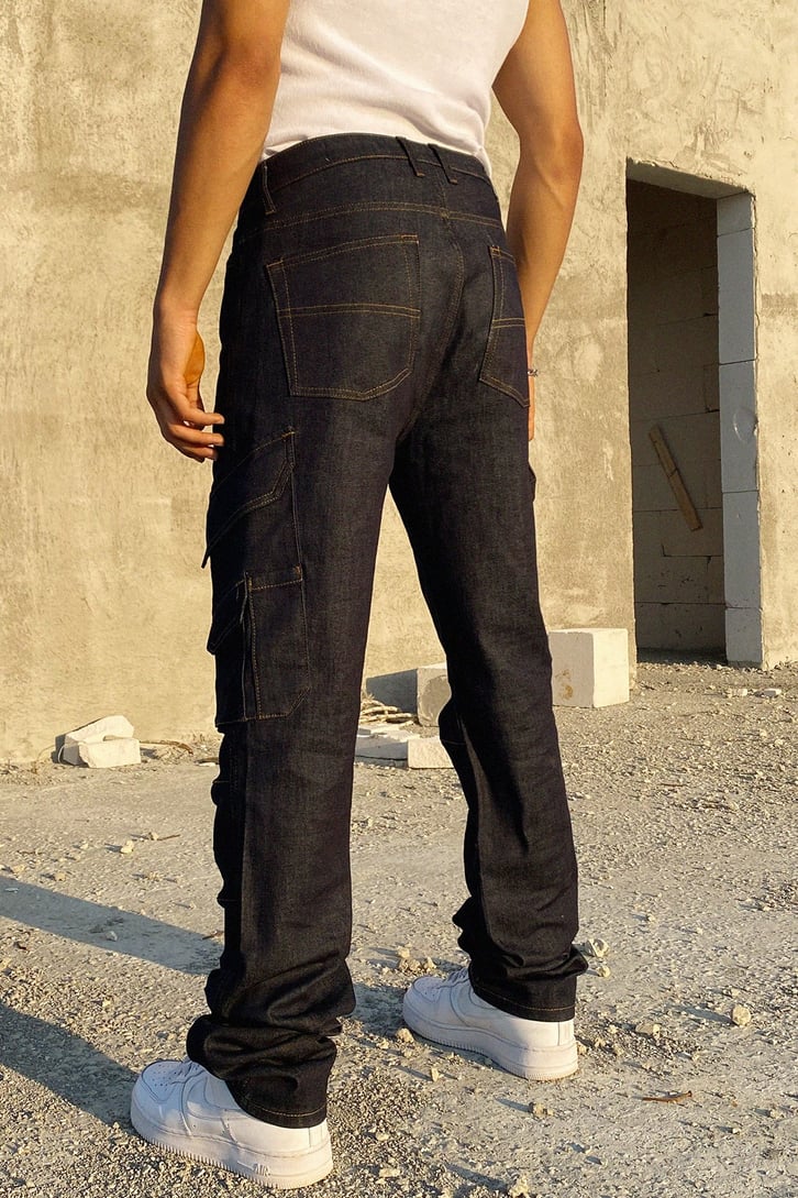 Cep Detay Koyu Mavi Baggy Jean