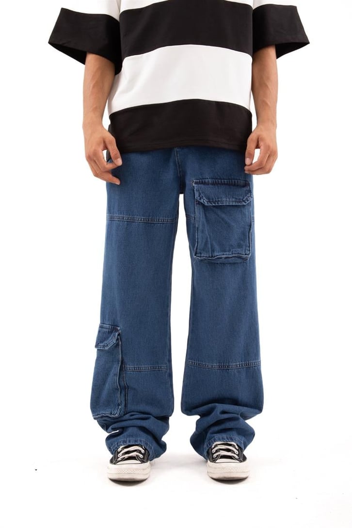 Cep Detay Mavi Baggy Jean