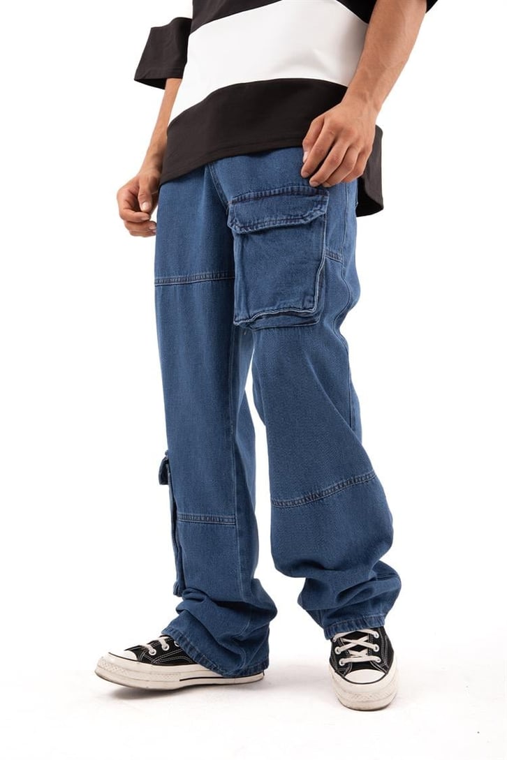 Cep Detay Mavi Baggy Jean