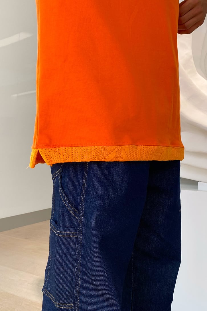 Cep Detay Nakışlı Turuncu Oversize Tshirt