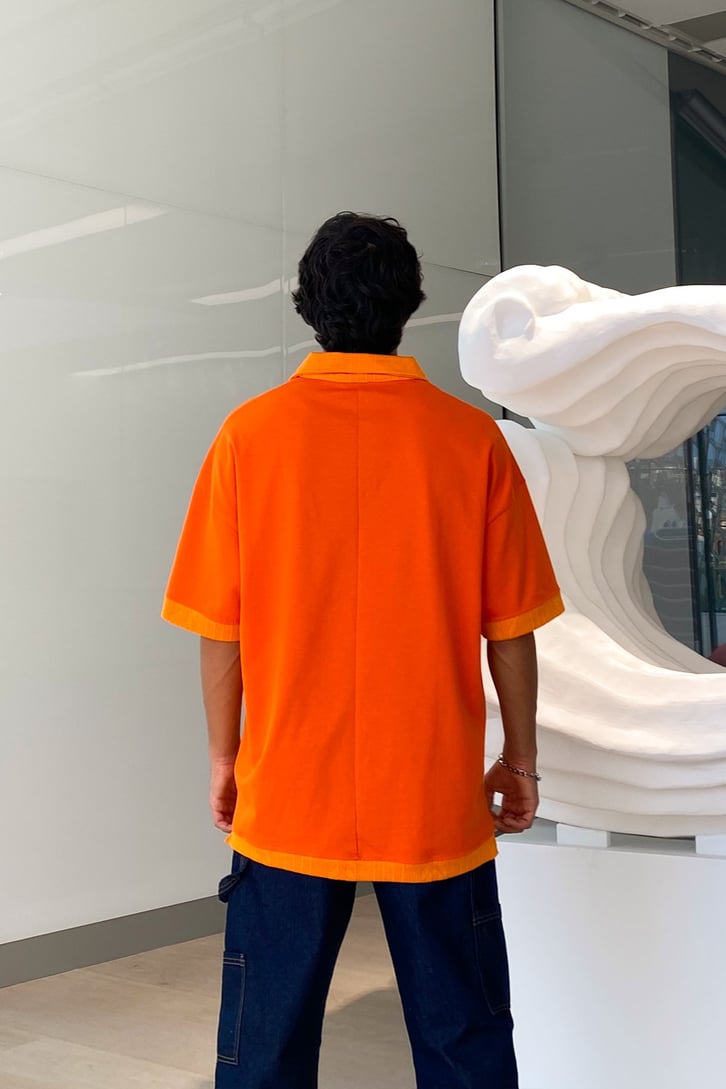 Cep Detay Nakışlı Turuncu Oversize Tshirt