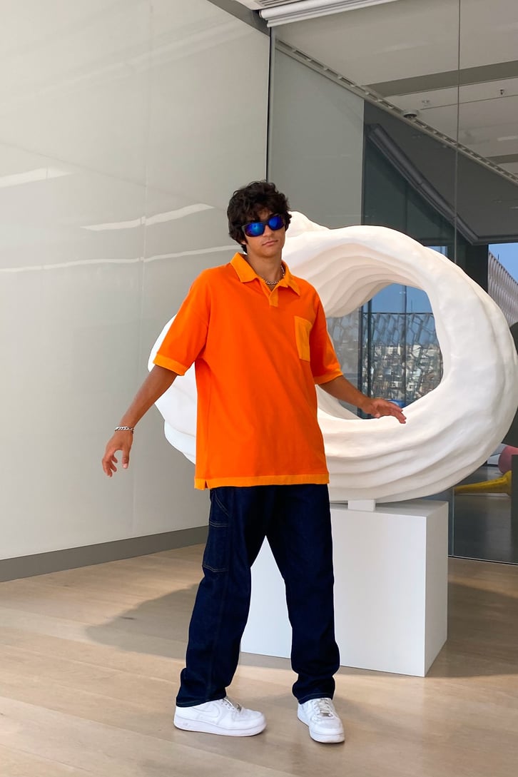 Cep Detay Nakışlı Turuncu Oversize Tshirt