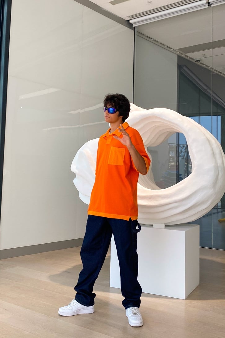 Cep Detay Nakışlı Turuncu Oversize Tshirt