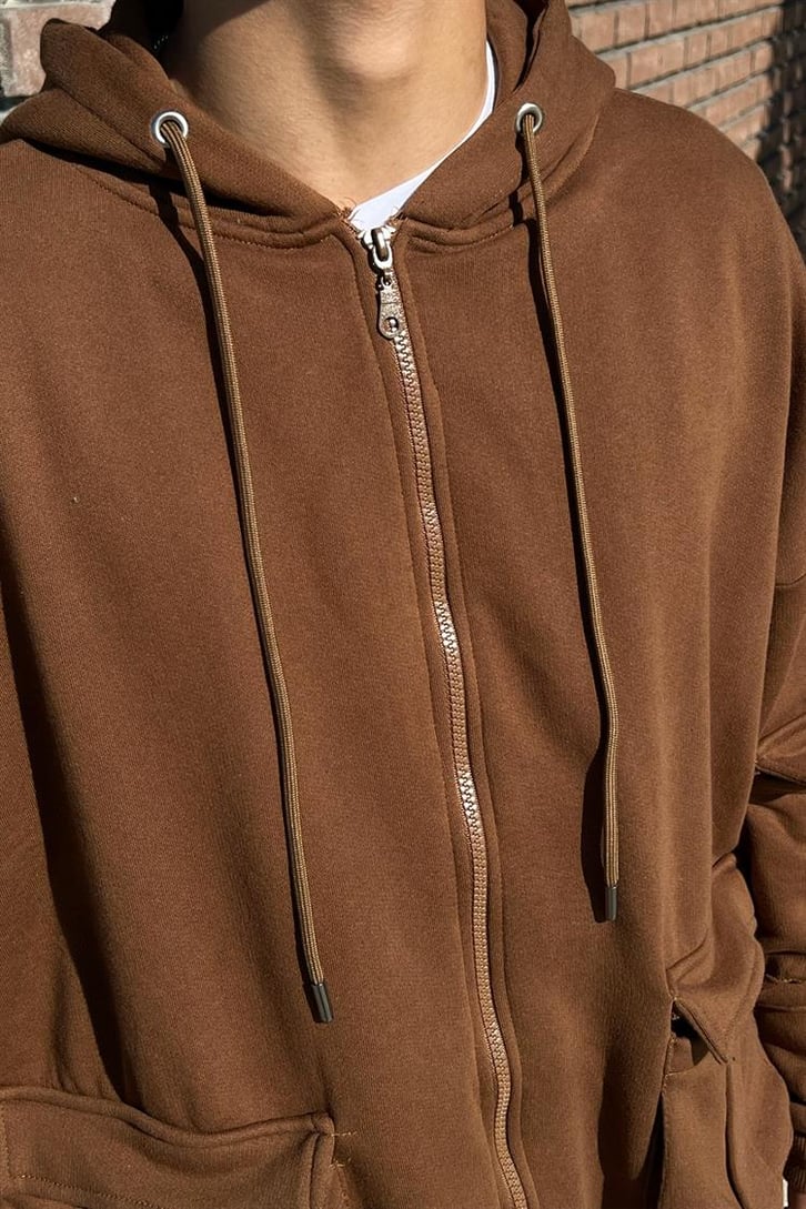 Cep Detay Zipper Kahverengi Eşofman Takımı