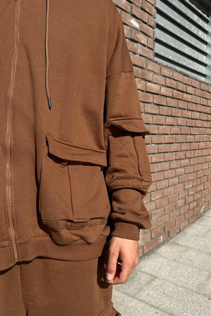 Cep Detay Zipper Kahverengi Eşofman Takımı