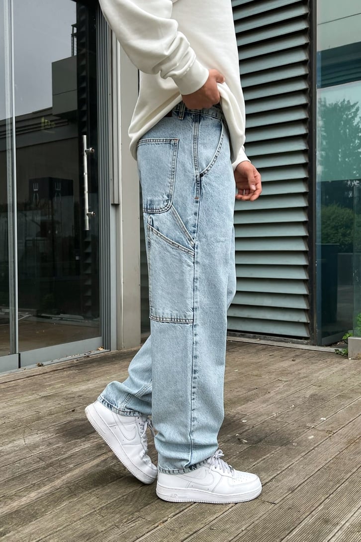 Cep Detaylı Buz Mavi Baggy Jean