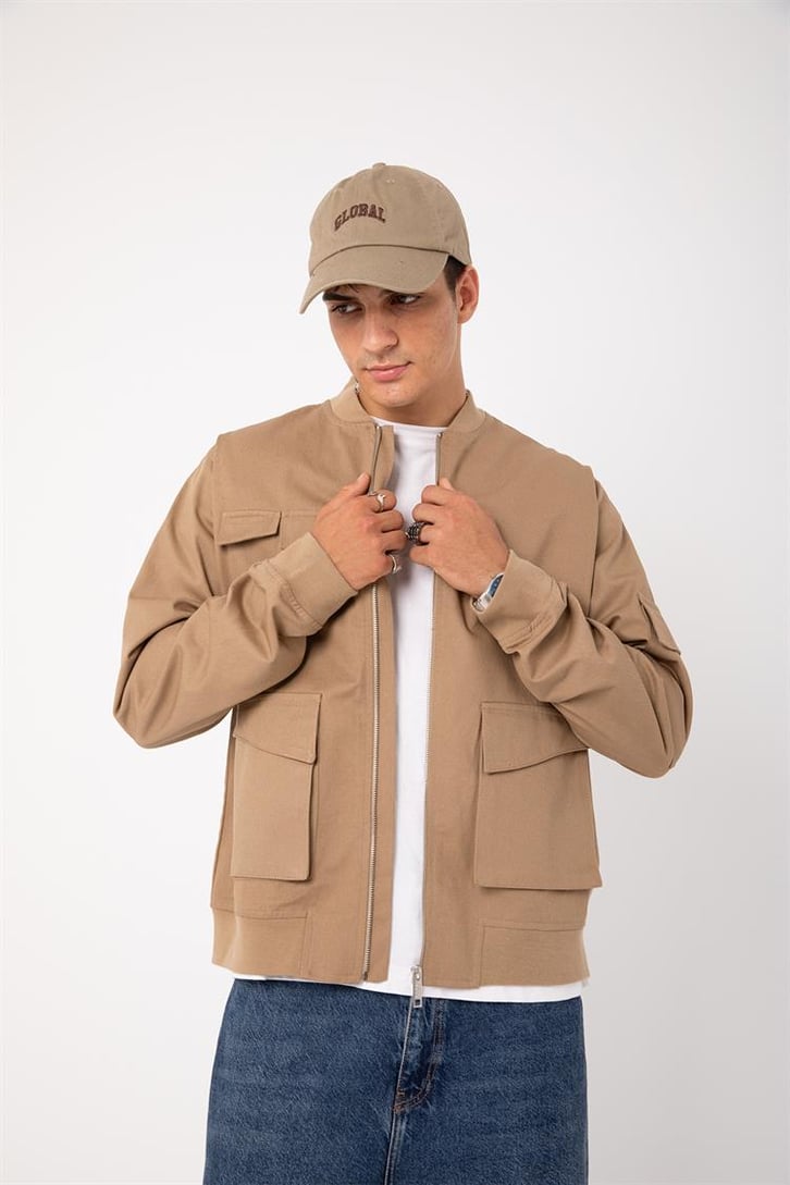 Cep Detaylı Camel Bomber Ceket