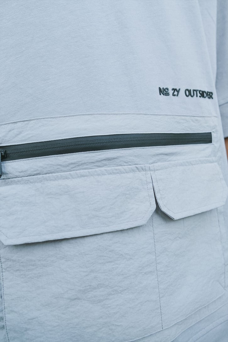 Cep Detaylı Gri Oversize Tshirt