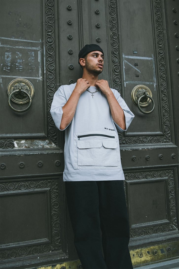 Cep Detaylı Gri Oversize Tshirt