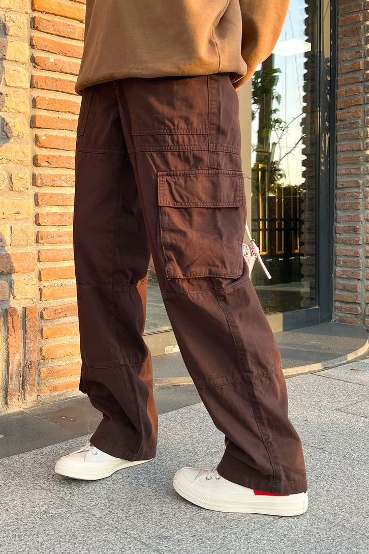 Cep Detaylı Kahverengi Baggy Jean