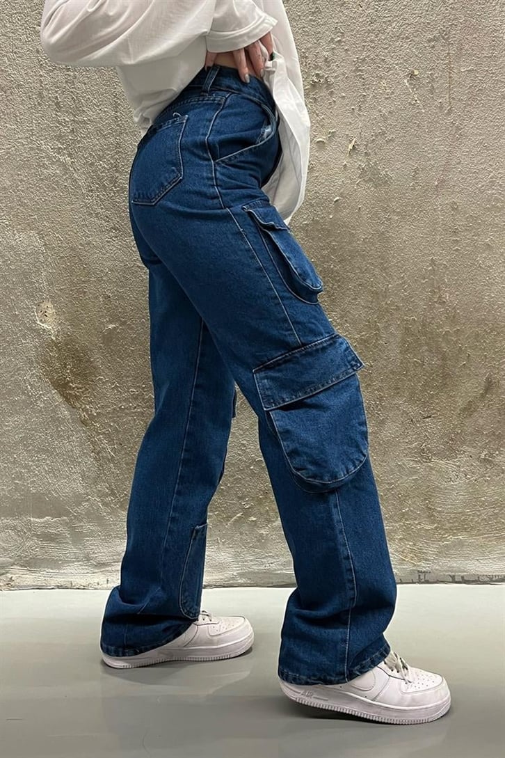 Cep Detaylı Mavi Baggy Jean