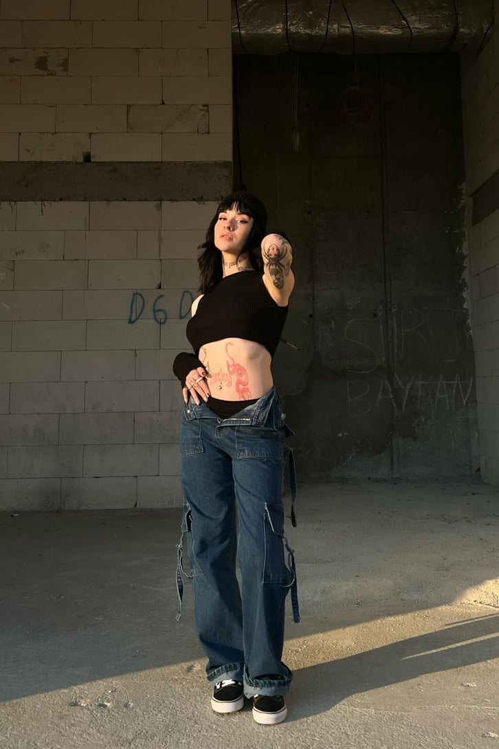 Cep Detaylı Mavi Baggy Jean