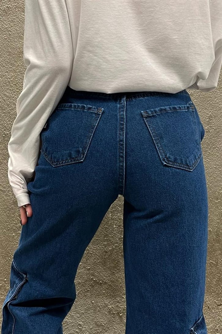 Cep Detaylı Mavi Baggy Jean