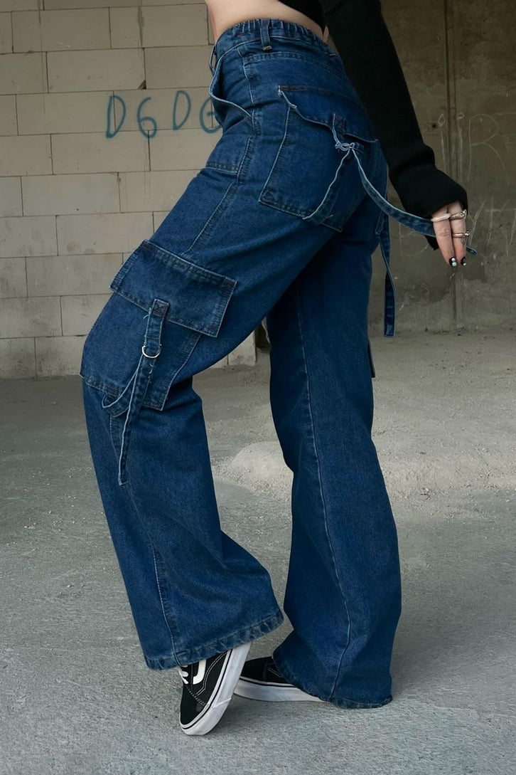 Cep Detaylı Mavi Baggy Jean