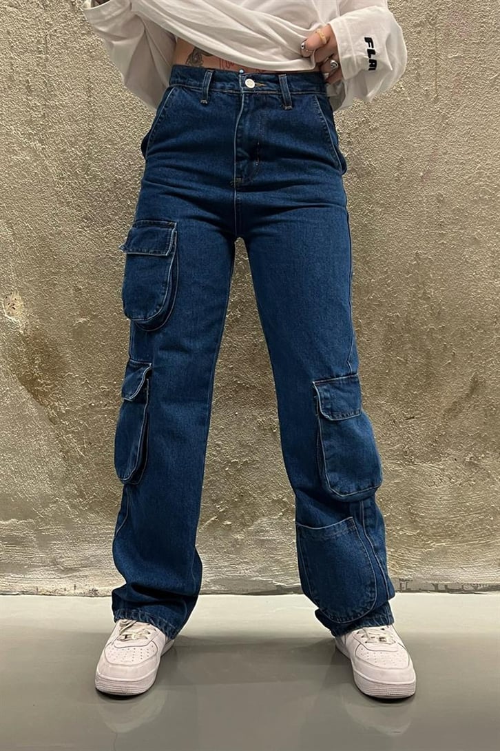 Cep Detaylı Mavi Baggy Jean