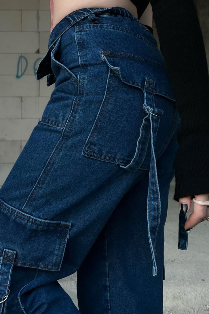 Cep Detaylı Mavi Baggy Jean