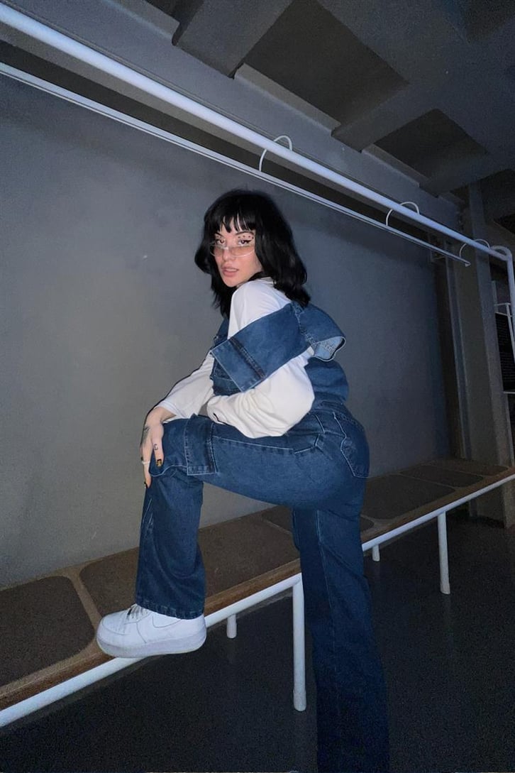 Cep Detaylı Mavi Baggy Jean